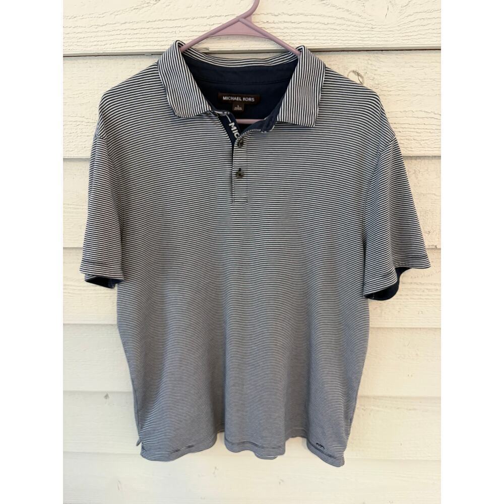 Michael Kors Striped Polo Shirt – Navy & White Logo Trim Men’s Size L - Picture 3 of 7